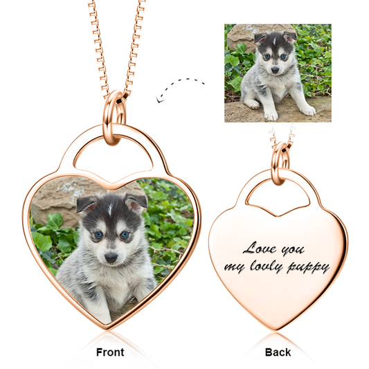 14K Gold Personalized Pets Color Photo&Text Necklace Adjustable 16โ-20โ