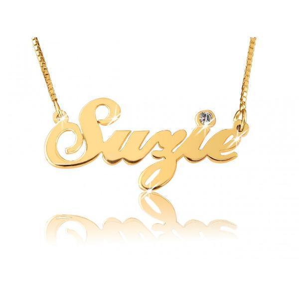 14K Gold Personalized Swarovski Name Necklace Adjustable 16”-20”