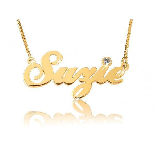 14K Gold Personalized Swarovski Name Necklace Adjustable 16โ-20โ