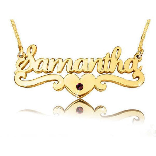 14K Gold Personalized Samantha Style Heart Name Necklaces Adjustable 16โ-20โ