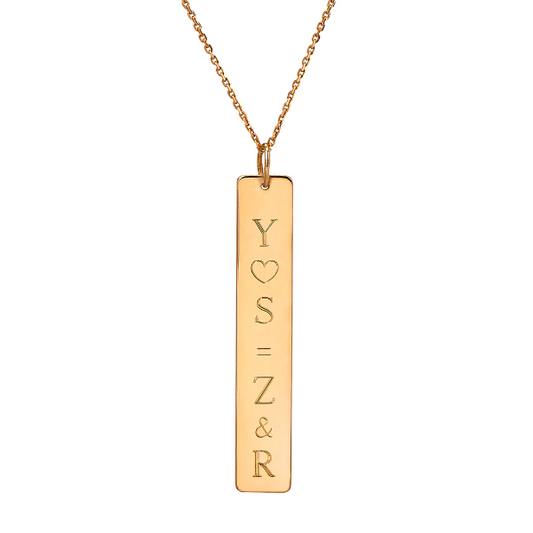 14K Gold Personalized Vertical Nameplate Necklace Adjustable 16โ-20โ