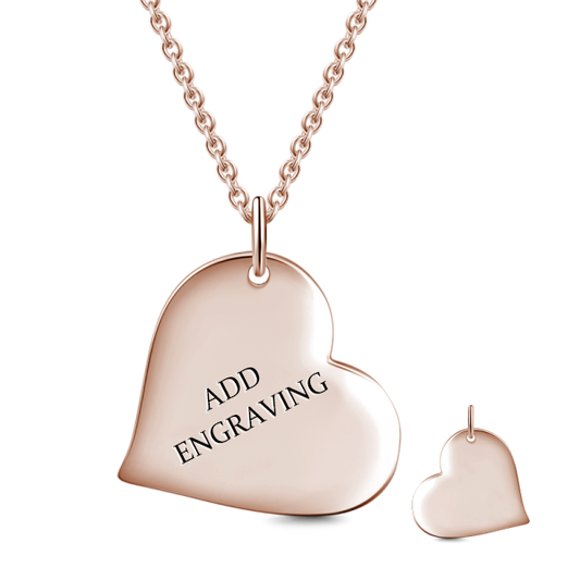 14K Gold Personalized Heart Engravable Hang Tag Necklace Adjustable 16”-20”