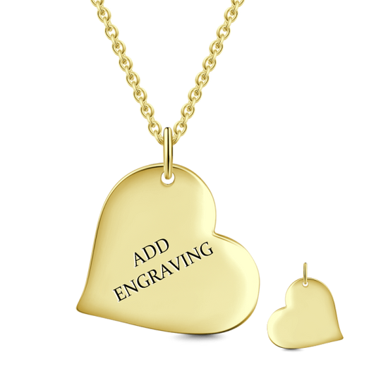 14K Gold Personalized Heart Engravable Hang Tag Necklace Adjustable 16”-20”