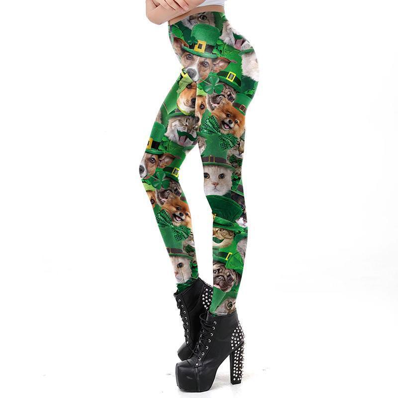 St Patrick's Day Design Leggings - Green Animal Print Irish Leggings S