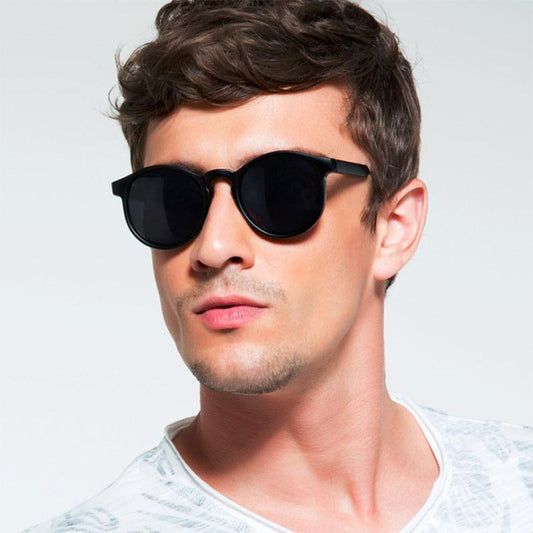 Thick Frame Round Vintage Shades Sunglasses Black