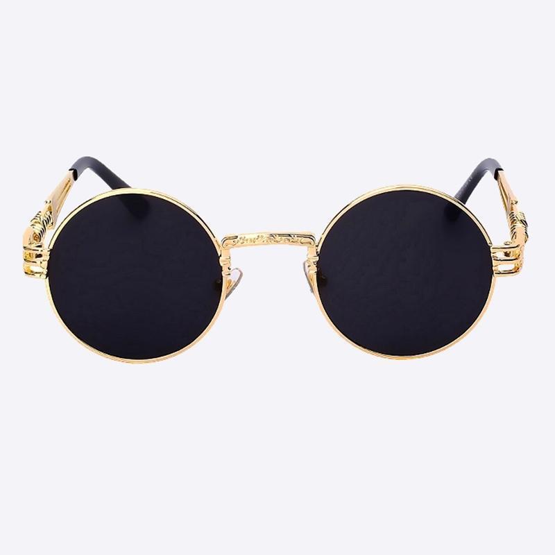2 Chainz Vintage Sunglasses - Steampunk Round Shades Sunglasses Black Golden