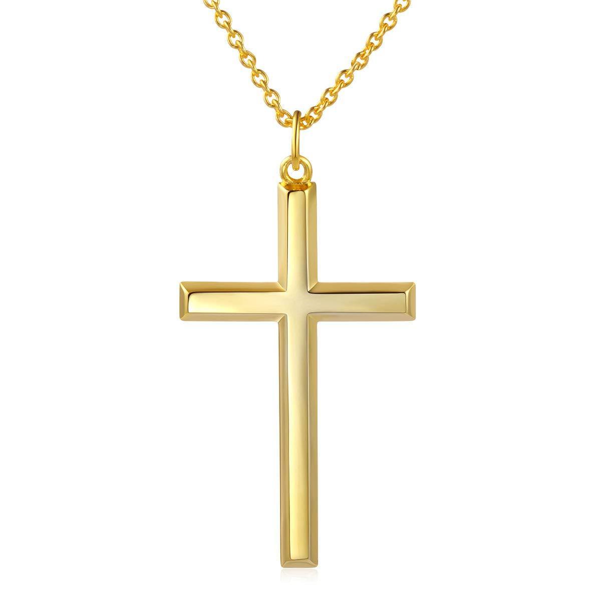 18k Gold Plated 925 Sterling Silver Cross Pendant Necklace With 18inch Cable Chain