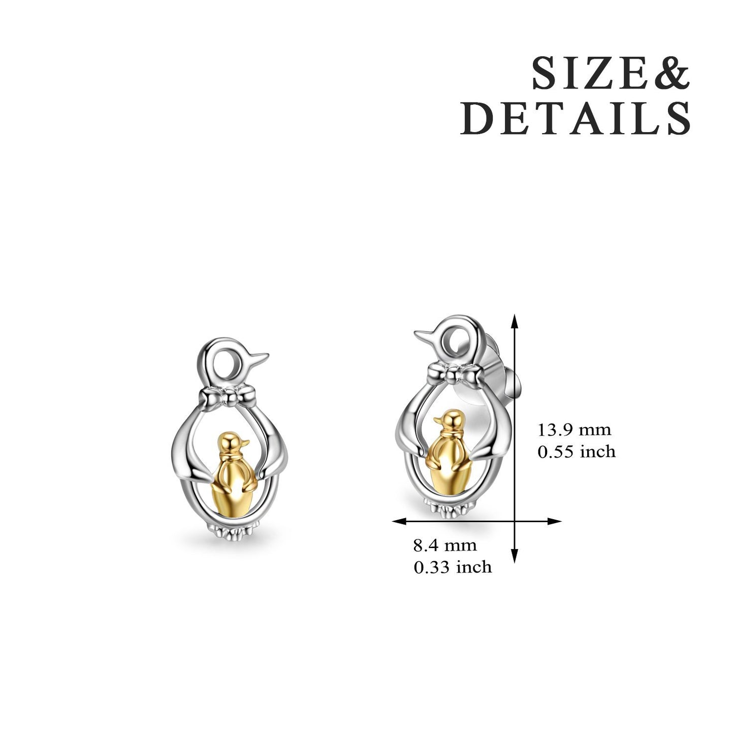 2019 Fashionable Penguin and Kid Femme Animal Earrings Silver for Women