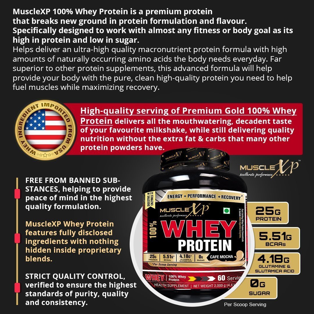 MuscleXP 100% Whey Protein - 2Kg (4.4 lbs), Double Rich Chocolate - The New Whey Standards