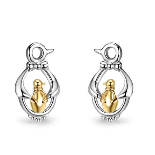 2019 Fashionable Penguin and Kid Femme Animal Earrings Silver for Women