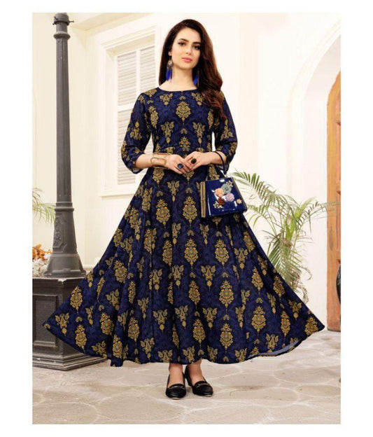 Elevate Women Navy Poly cotton Anarkali Kurti