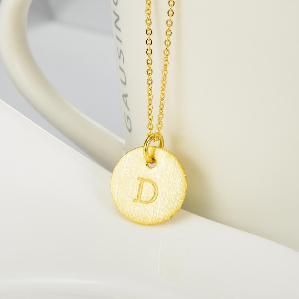 18K Yellow Gold Script Disc Initial D Necklace Round Letter Pendant Sterling Siver