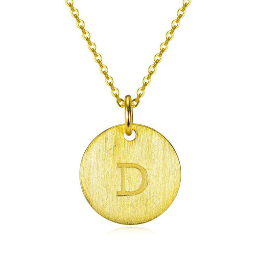 18K Yellow Gold Script Disc Initial D Necklace Round Letter Pendant Sterling Siver