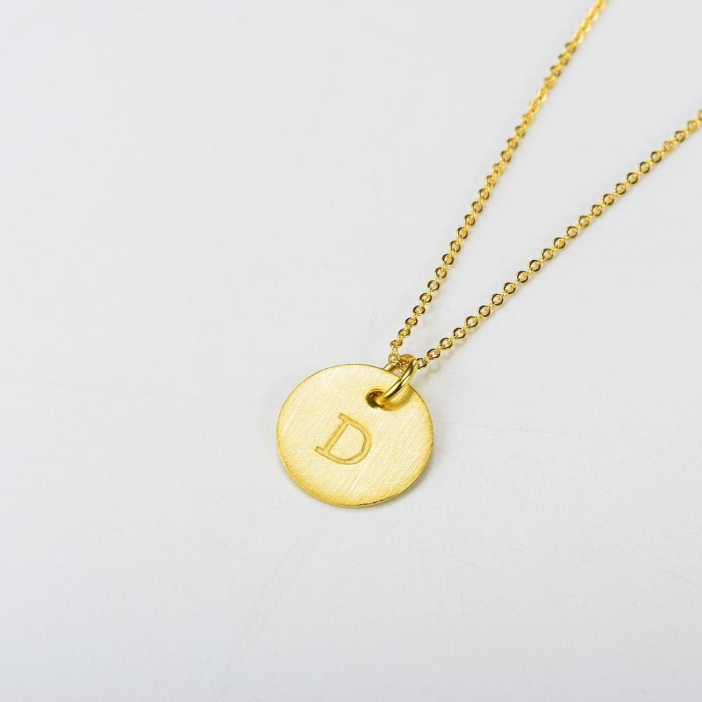 18K Yellow Gold Script Disc Initial D Necklace Round Letter Pendant Sterling Siver