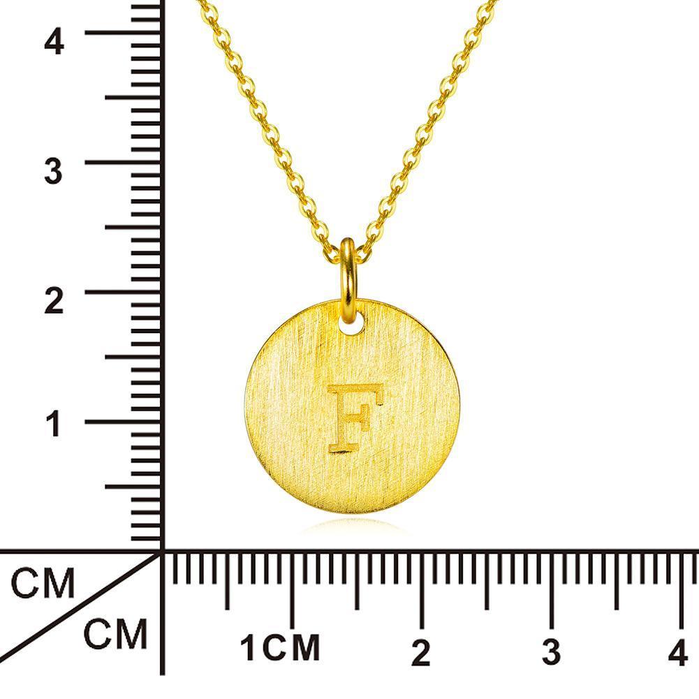 14K Yellow Gold Script Disc Initial Necklace Round Letter 'F' Pendant in 925 Sterling Siver 18'