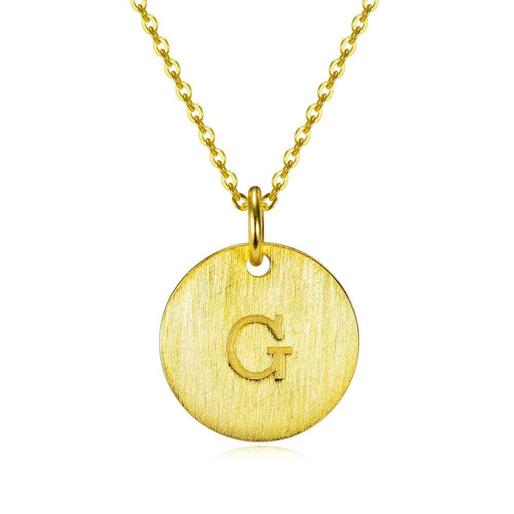14K Yellow Gold Script Disc Initial Necklace Round Letter 'G' Pendant in Sterling Siver 18'