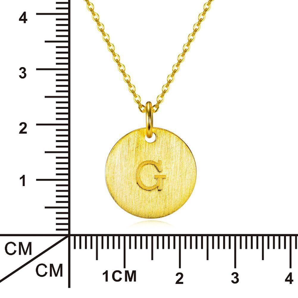 14K Yellow Gold Script Disc Initial Necklace Round Letter 'G' Pendant in Sterling Siver 18'
