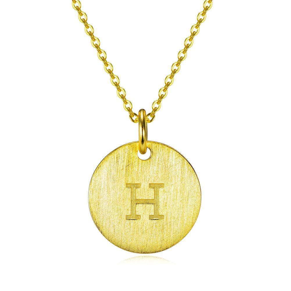 14K Yellow Gold Script Disc Initial Round Letter 'H 'Necklace