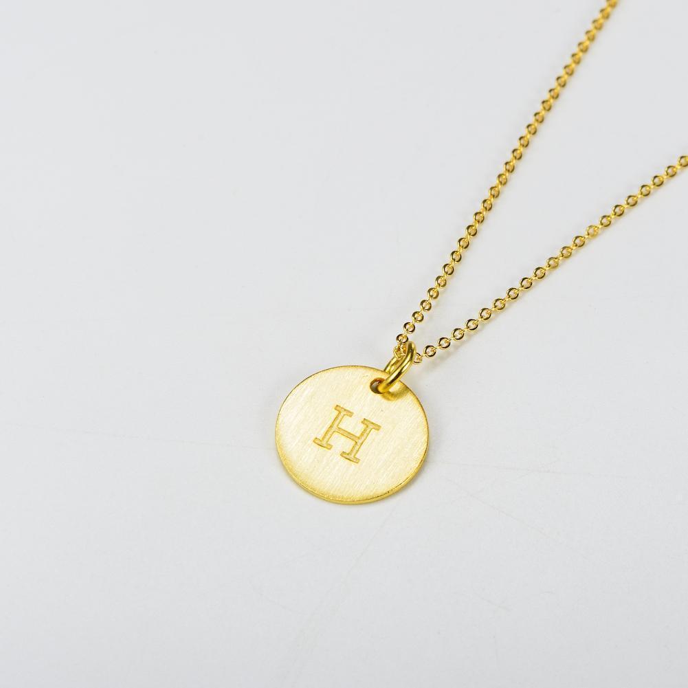 14K Yellow Gold Script Disc Initial Round Letter 'H 'Necklace