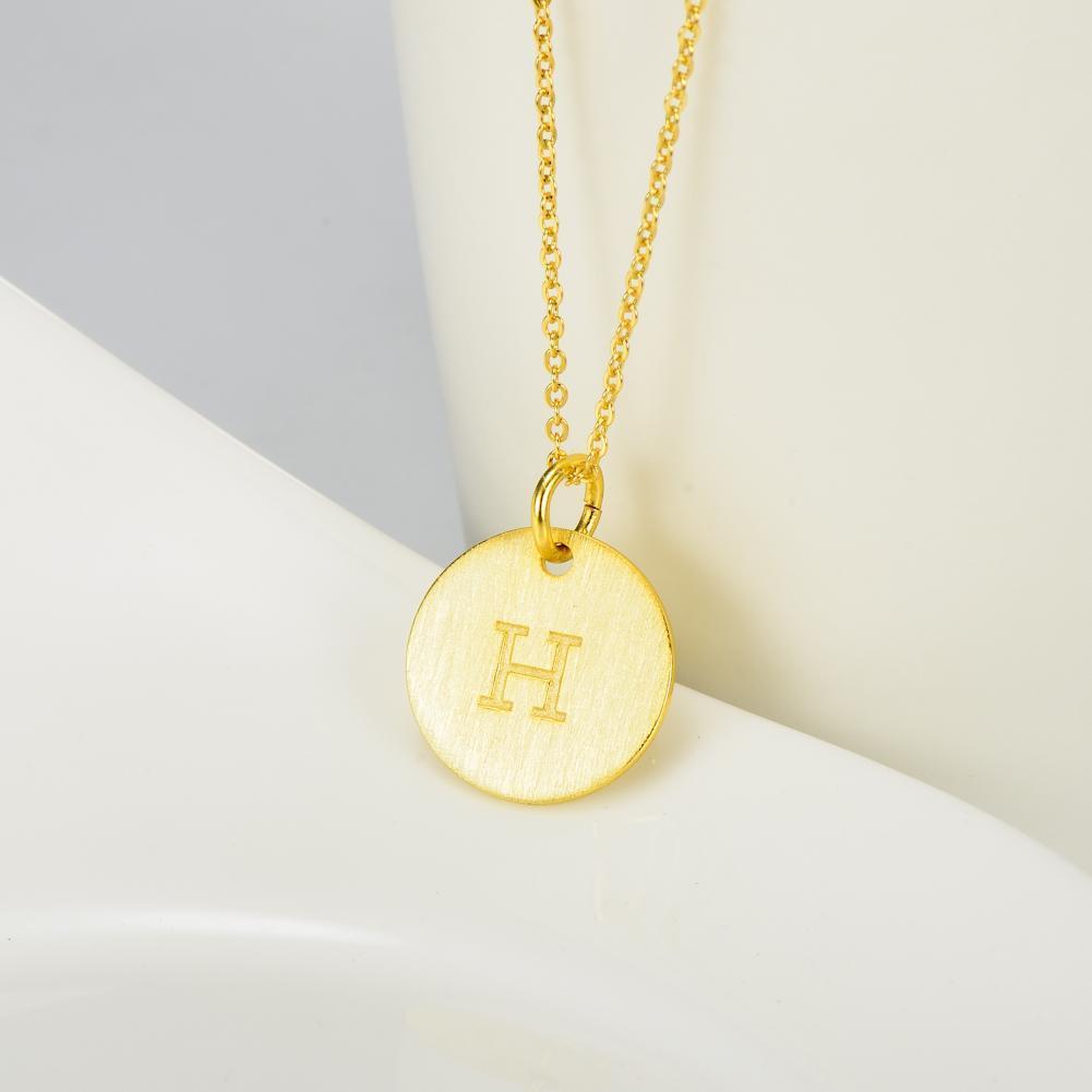 14K Yellow Gold Script Disc Initial Round Letter 'H 'Necklace