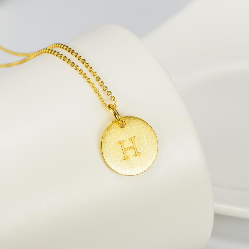 14K Yellow Gold Script Disc Initial Round Letter 'H 'Necklace