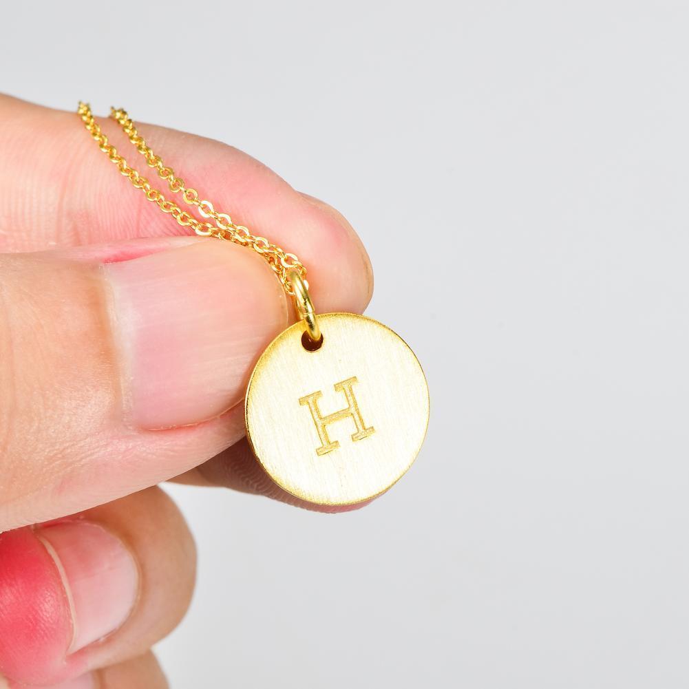 14K Yellow Gold Script Disc Initial Round Letter 'H 'Necklace