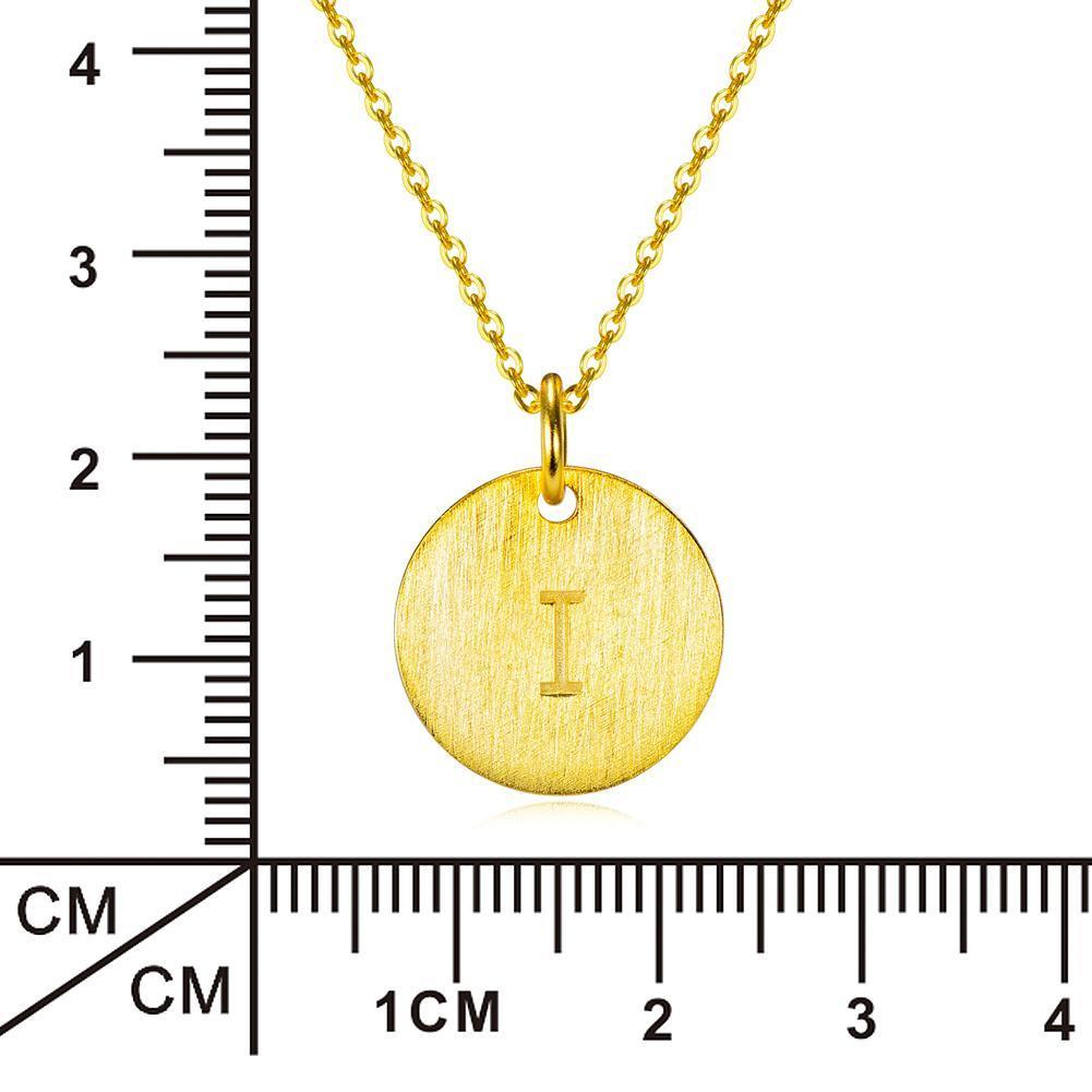 14K Yellow Gold Script Disc Initial Necklace Round Letter 'I' Pendant in 925 Sterling Siver 18'