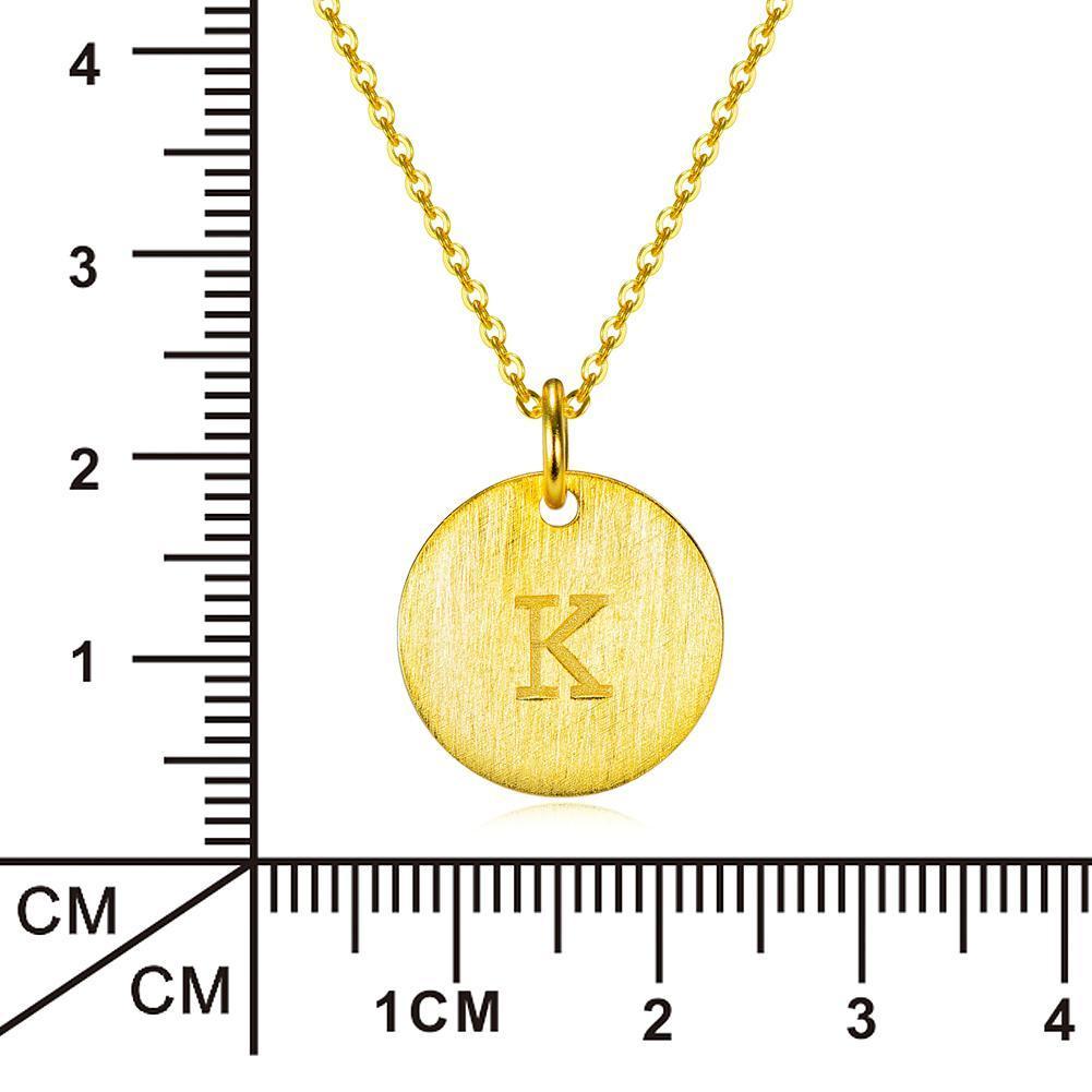 14K Yellow Gold Script Disc Initial Necklace Round Letter 'K' Pendant in 925 Sterling Siver 18'