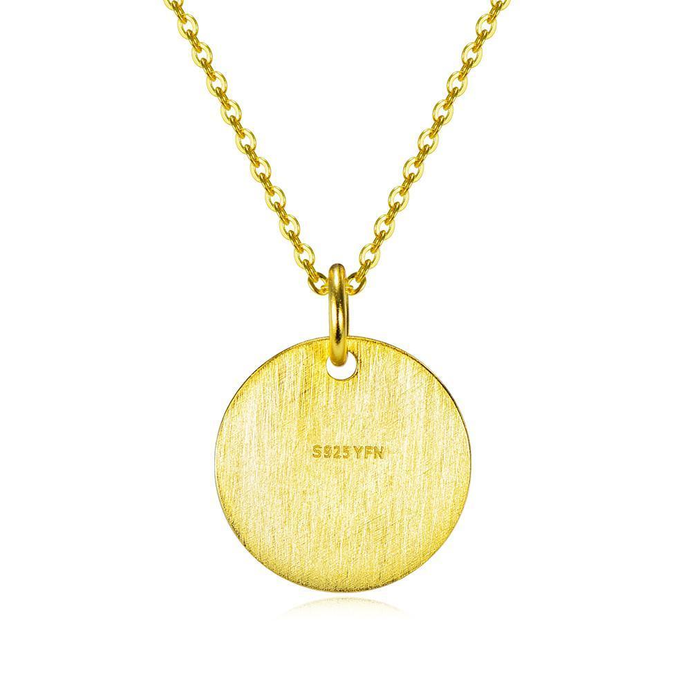 14K Yellow Gold Script Disc Initial Necklace Round Letter 'L' Pendant in 925 Sterling Siver 18'