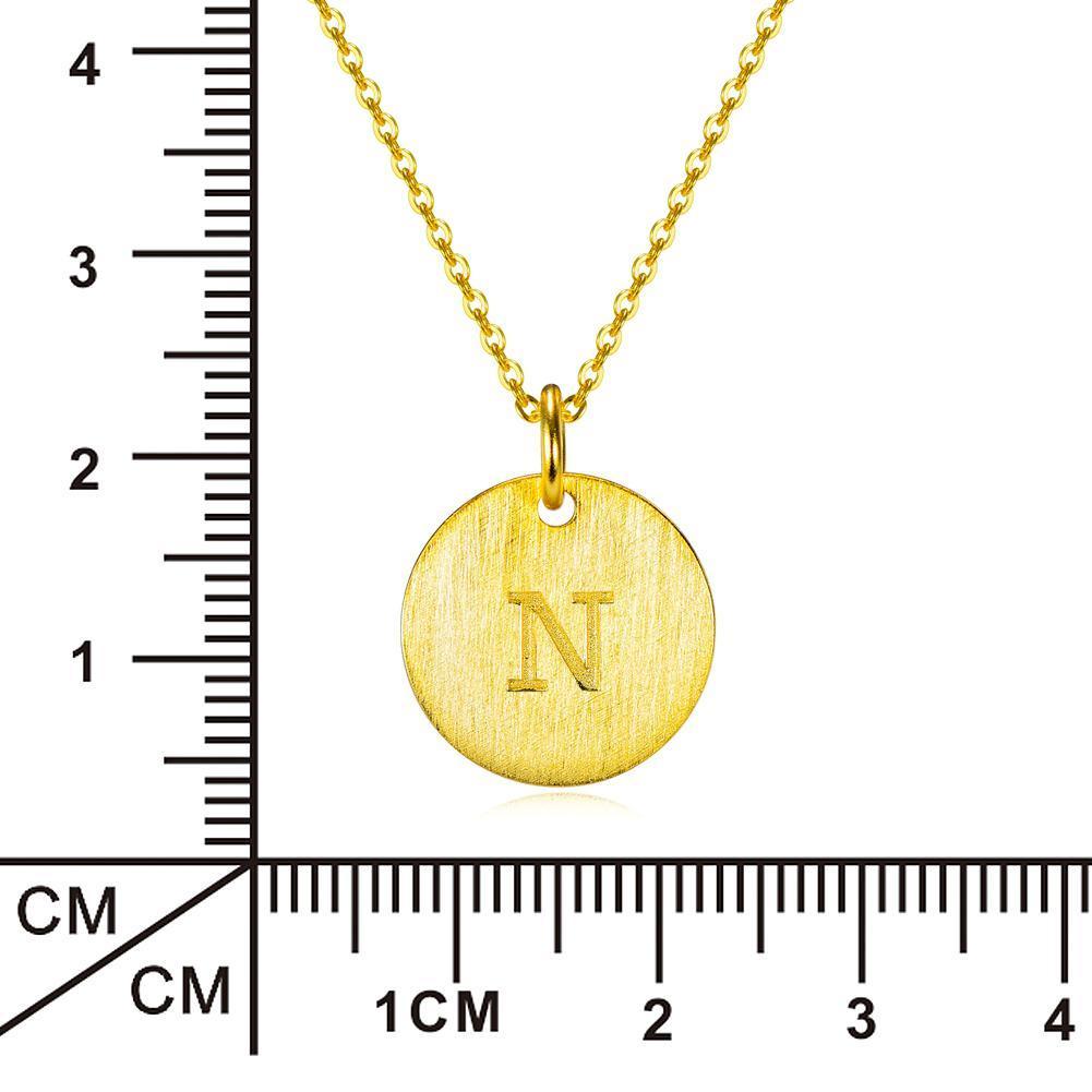 14K Yellow Gold Script Disc Initial Necklace Round Letter 'N' Pendant in 925 Sterling Siver 18'