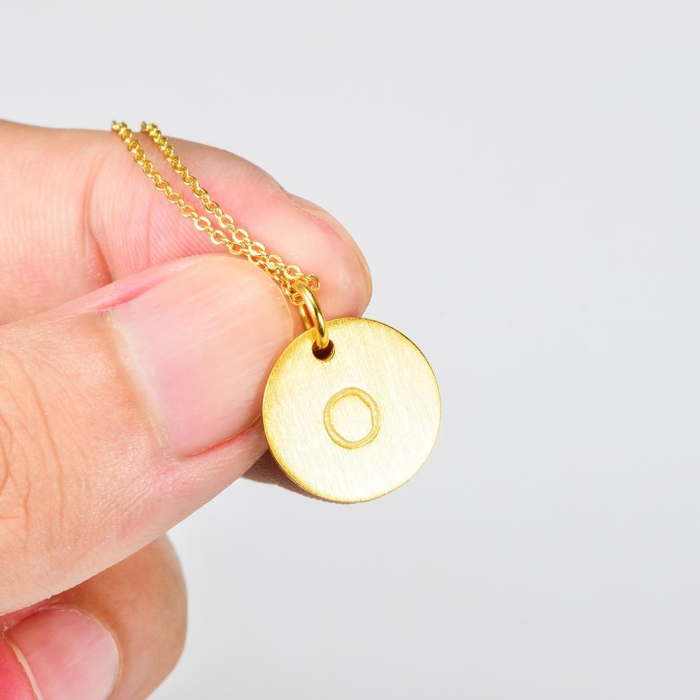 14K Yellow Gold Script Disc Initial Necklace Round Letter 'O' Pendant in 925 Sterling Siver 18'