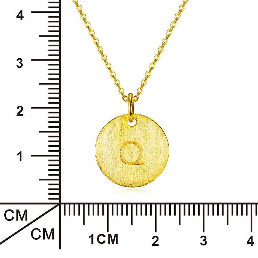 14K Yellow Gold Script Disc Initial Necklace Round Letter 'Q' Pendant in 925 Sterling Siver 18'