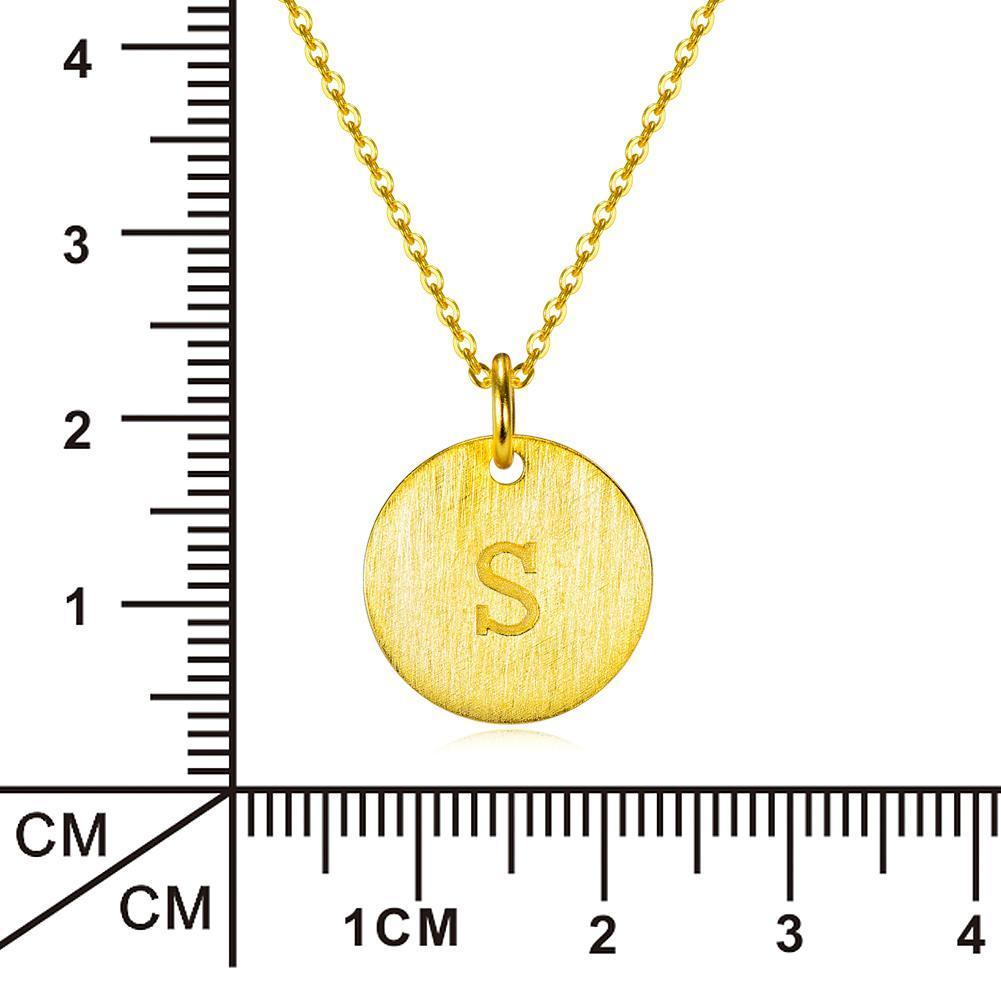14K Yellow Gold Script Disc Initial Necklace Round Letter 'S' Pendant in 925 Sterling Siver 18'