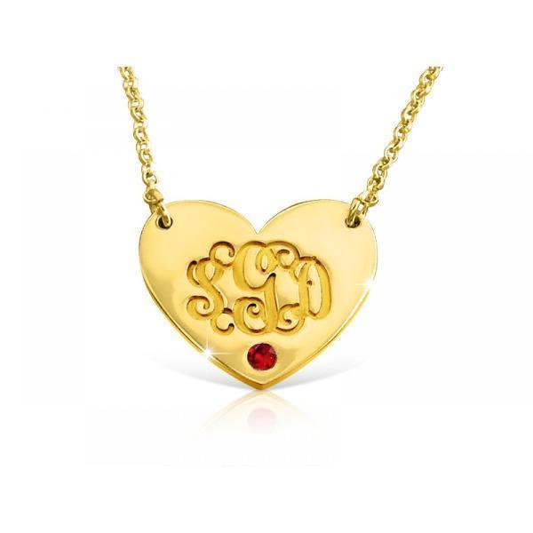 14K Gold Personalized Heart Birthstone Monogram Necklace Adjustable 16”-20” test