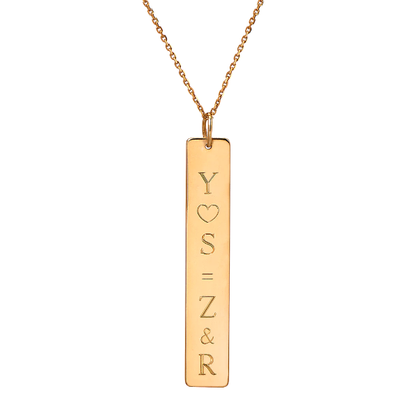 14K Gold Personalized Vertical Nameplate Necklace Adjustable 16”-20”