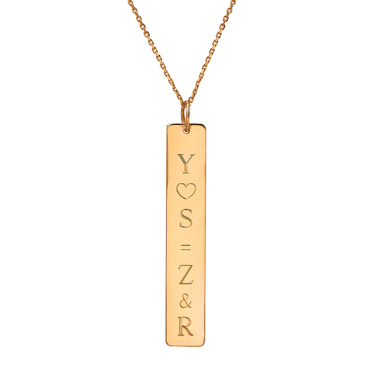 14K Gold Personalized Vertical Nameplate Necklace Adjustable 16”-20”