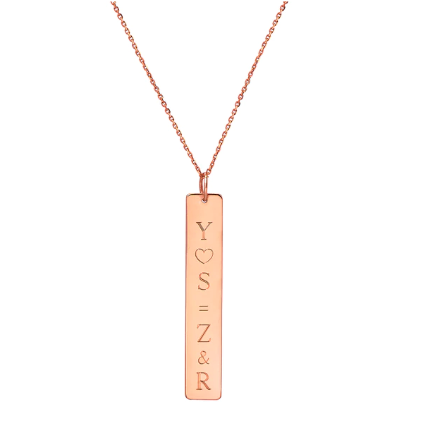 14K Gold Personalized Vertical Nameplate Necklace Adjustable 16”-20”