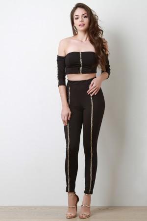 Chain-Linked Bardot Two Piece Set