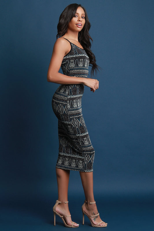 Metallic Tinsel Tribal Midi Dress