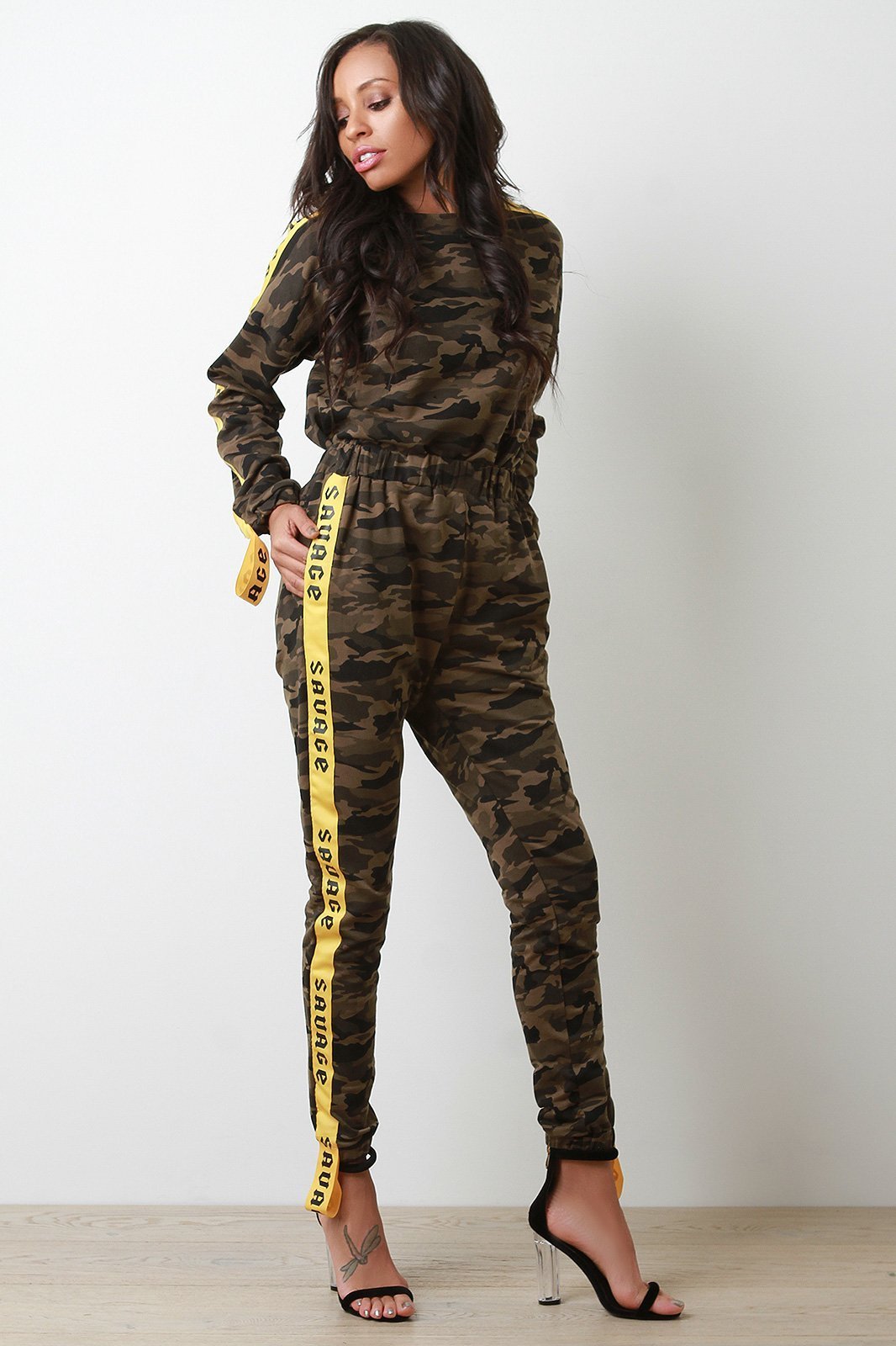 Savage Ribbon Trim Camouflage Two Piece Set