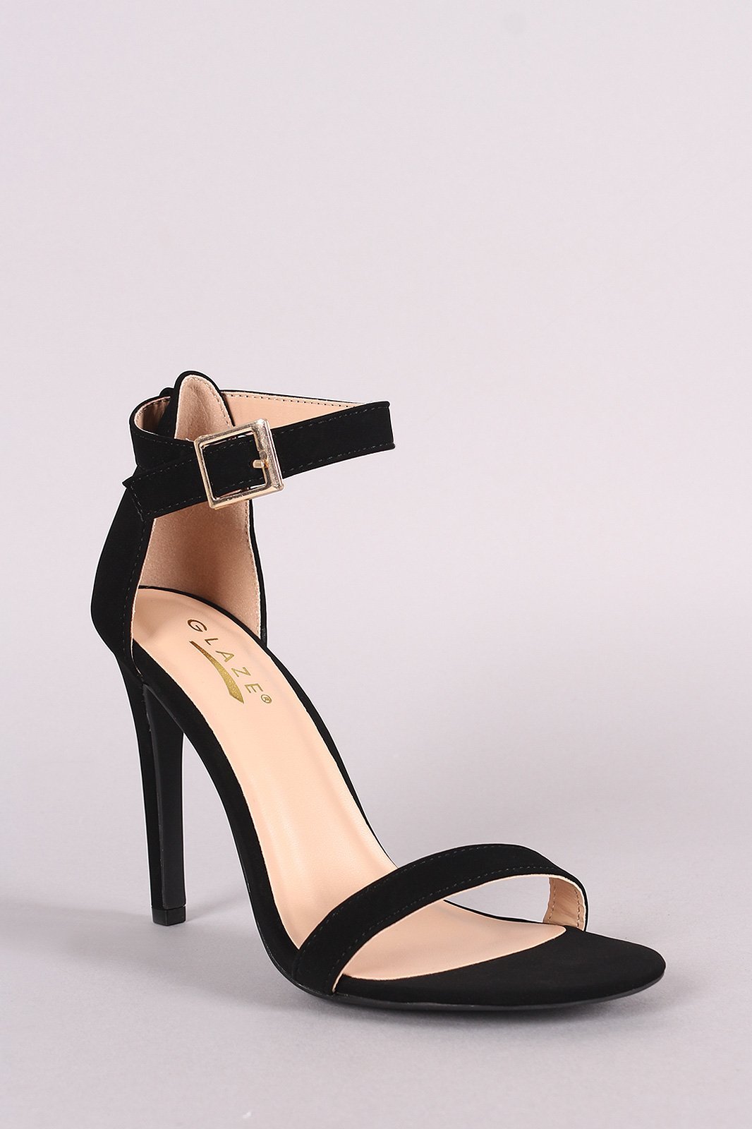 Nubuck Ankle Strap Open Toe Stiletto Heel