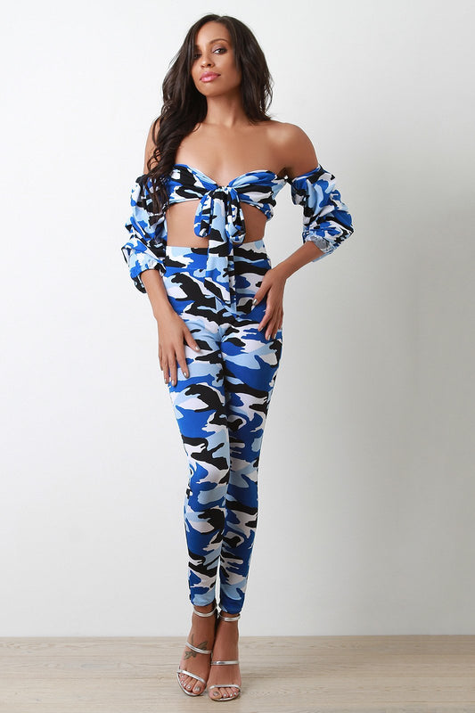 Camouflage Front Tie Tube Top, and Leggings Set's