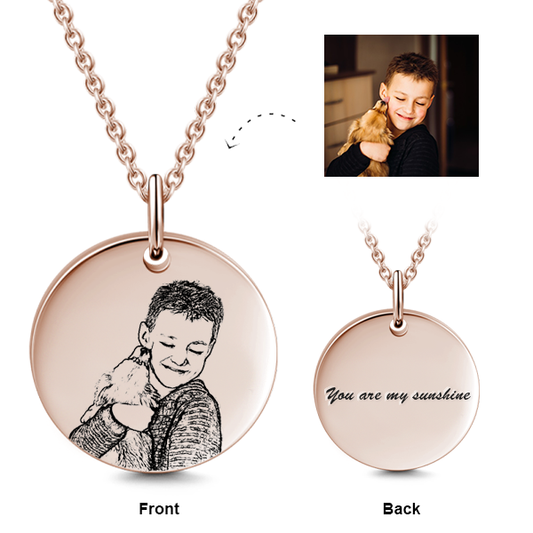 14K Gold Personalized Kids Engraved Photo Necklace Adjustable 16”-20”