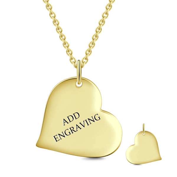 14K Gold Personalized Heart Engravable  Hang Tag Necklace Adjustable 16”-20”