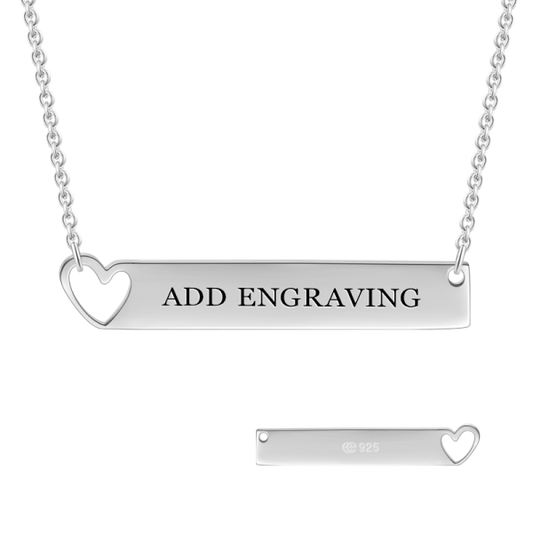 14K Gold Personalized Heart Engravable Bar Necklace Adjustable 16”-20”-White Gold/Yellow Gold/Rose Gold