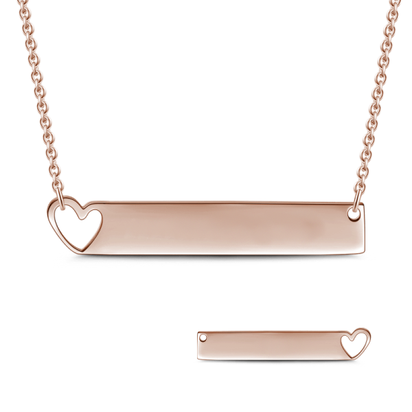 14K Gold Personalized Heart Engravable Bar Necklace Adjustable 16”-20”-White Gold/Yellow Gold/Rose Gold