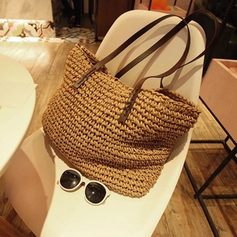 Beach Bohemian Rattan Tote Handbags beige / (20cm<Max Length<30cm)