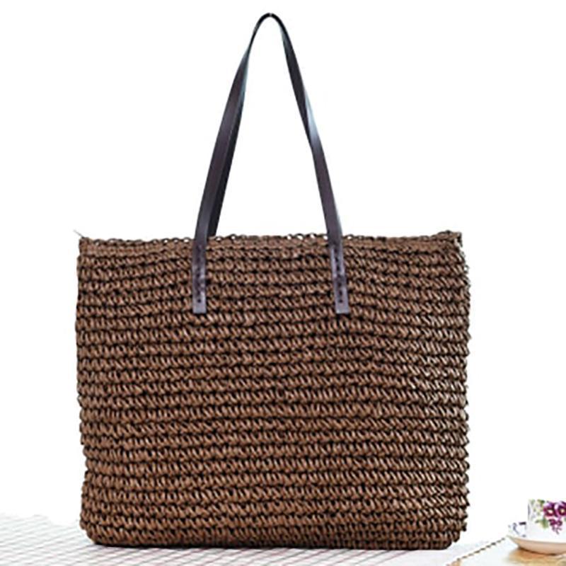 Beach Bohemian Rattan Tote Handbags dark coffee / (20cm<Max Length<30cm)