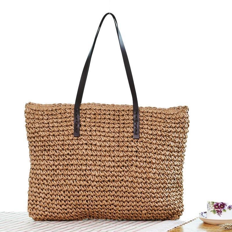 Beach Bohemian Rattan Tote Handbags light coffee / (20cm<Max Length<30cm)