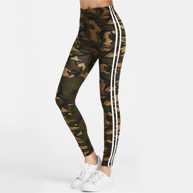 Camo Leggings with White Stripes Leggings Multi / S